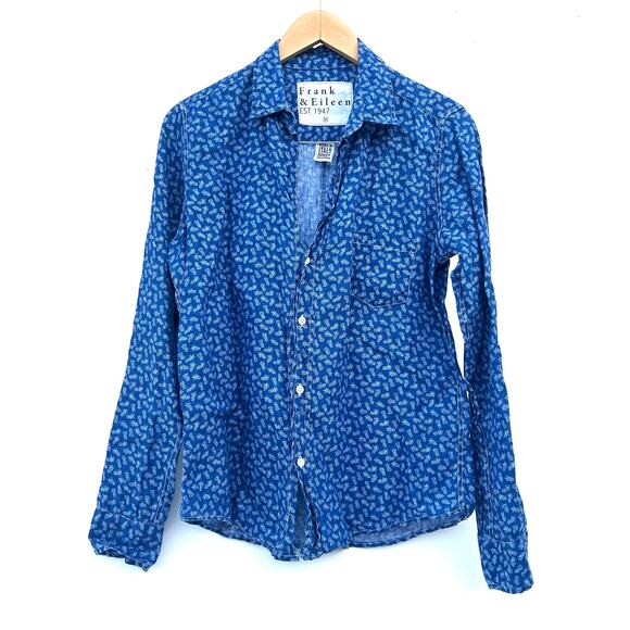 Frank & Eileen Barry Button-Up Shirt Cotton Blue Pineapple Print Medium - Picture 2 of 7